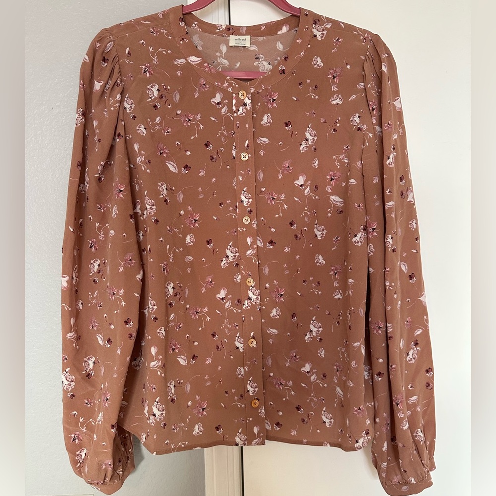 Aritzia Wilfred 100% Silk Button Down Floral Blouse